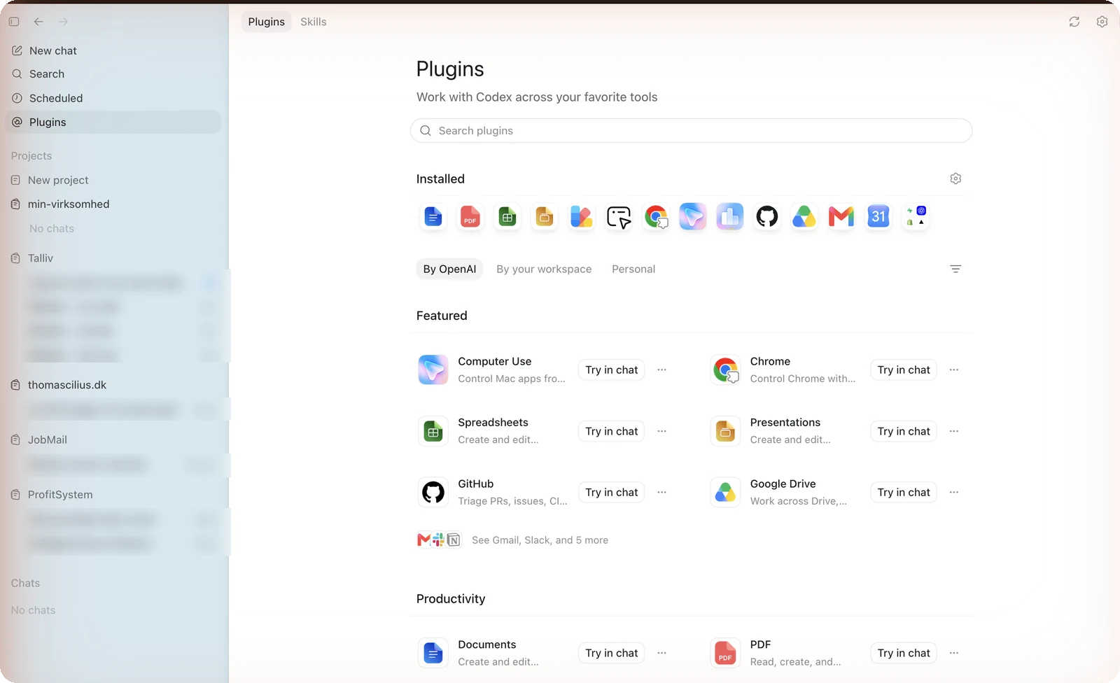 Plugin-oversigten i Codex: Gmail, Google Drive, GitHub, Slack og flere - installérbare bundter af skills, apps og MCP-servere
